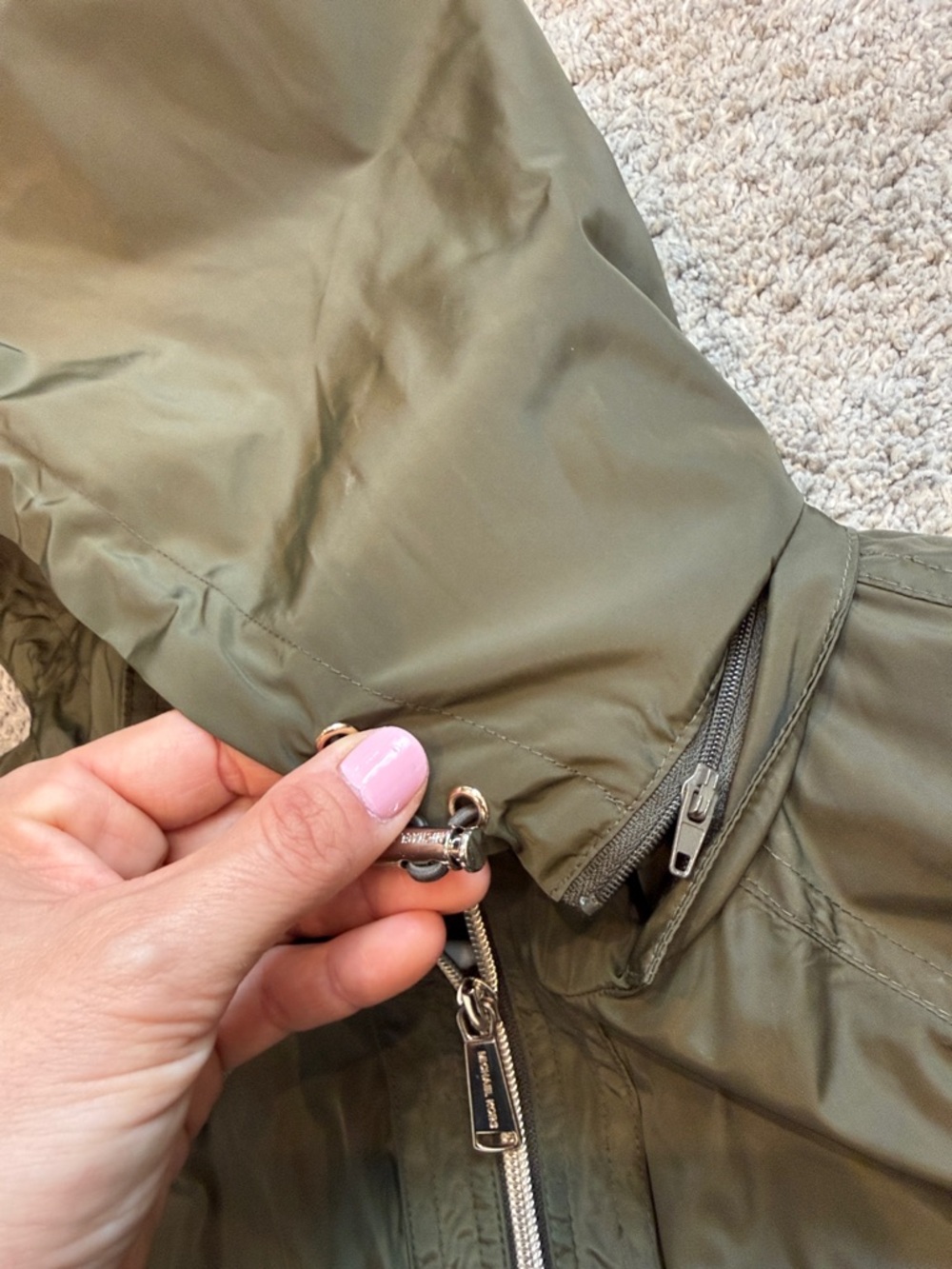 Michael Kors | Olive Green Hooded Anorak Jacket with Adjustable Waist - Picture 3 of 16